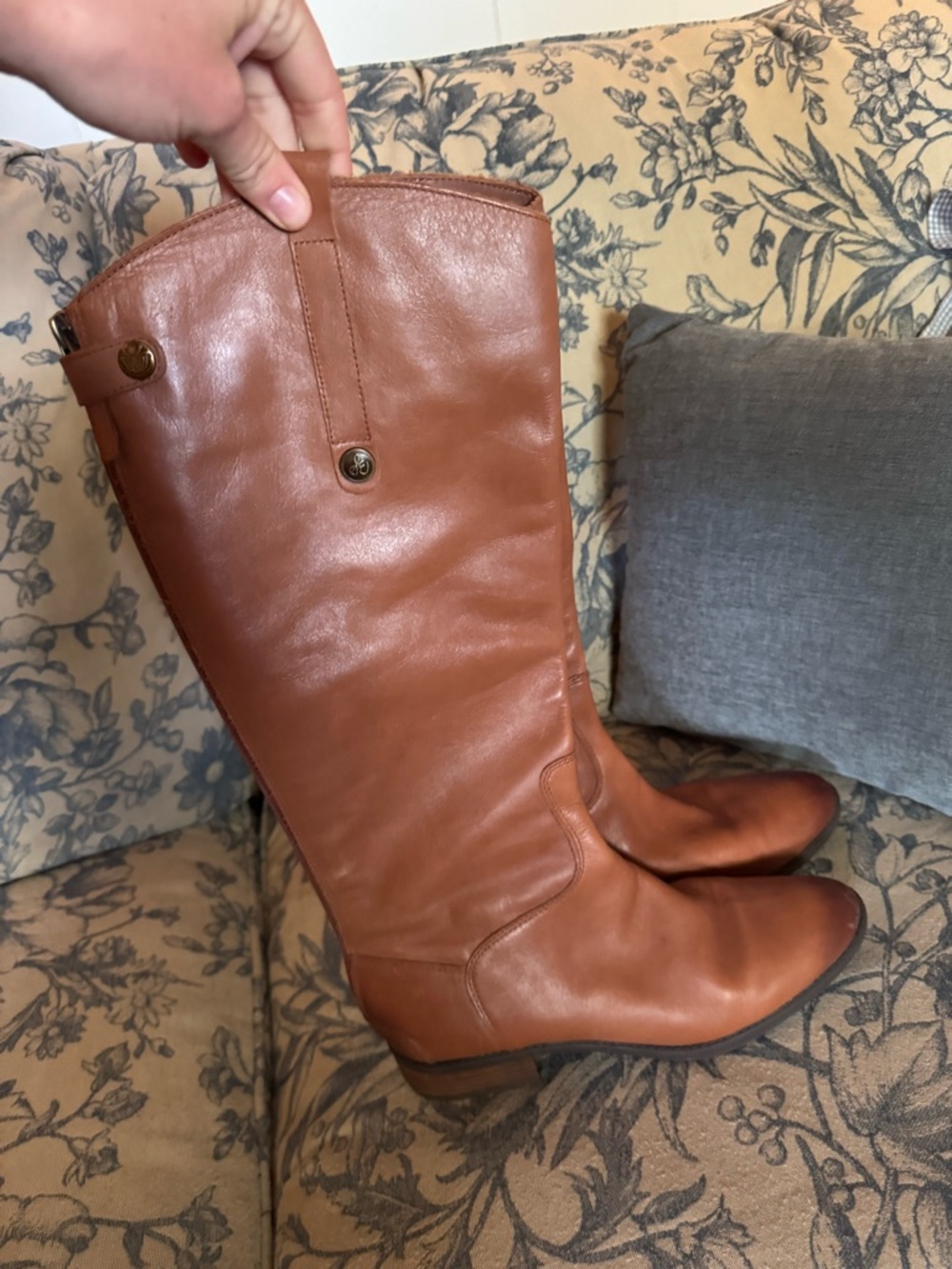 Sam Edelman Tall Leather Riding Boots in Cognac Brown